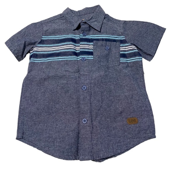 Lee indigo chambray boys short sleeve 100% Cotton button down shirt size 4T - Picture 1 of 2